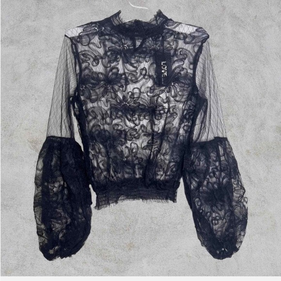 Love Tops - Floral whimsical Whimsigoth mesh lacebubble ballon sleeve Gothic goth blouse 2XL